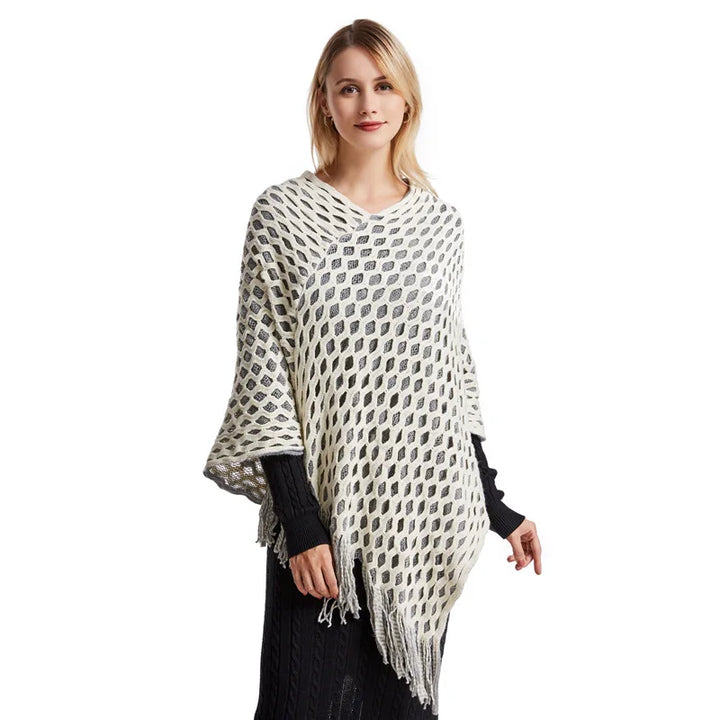 Poncho Tricot Com Franjas