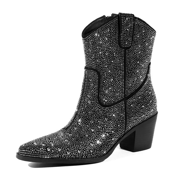 Bota Cano Baixo Com Apliques Preta- Poderosa