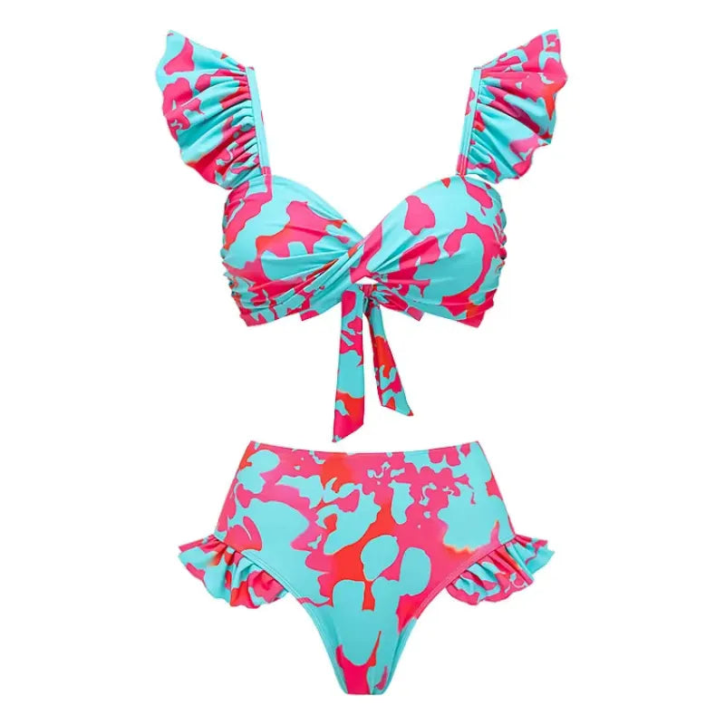 Biquíni Babado Azul Tropical Miami Estampado - Poderosa