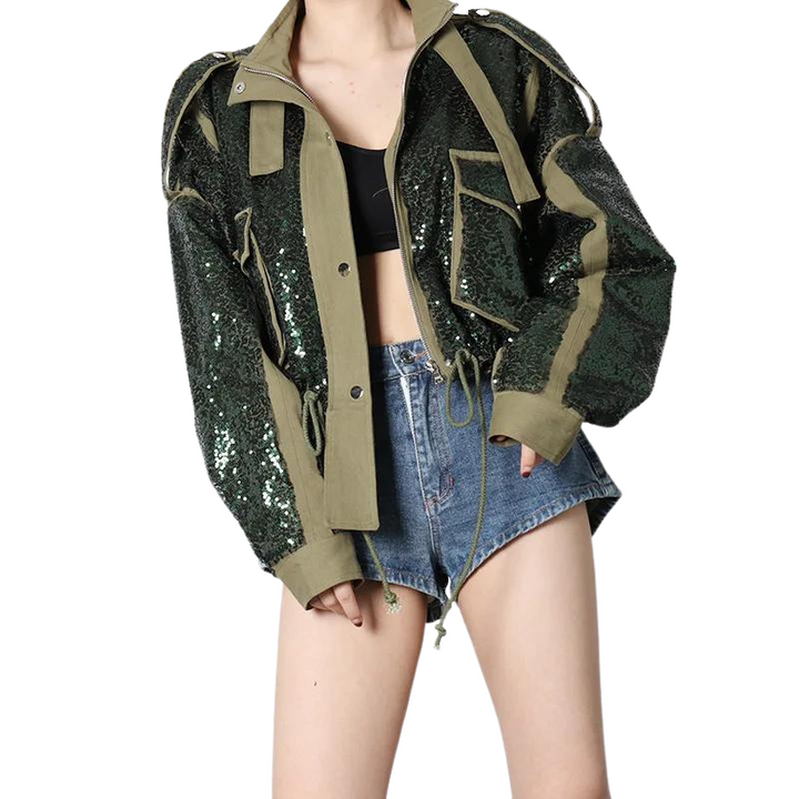 Jaqueta Feminina Lantejoulas Verde