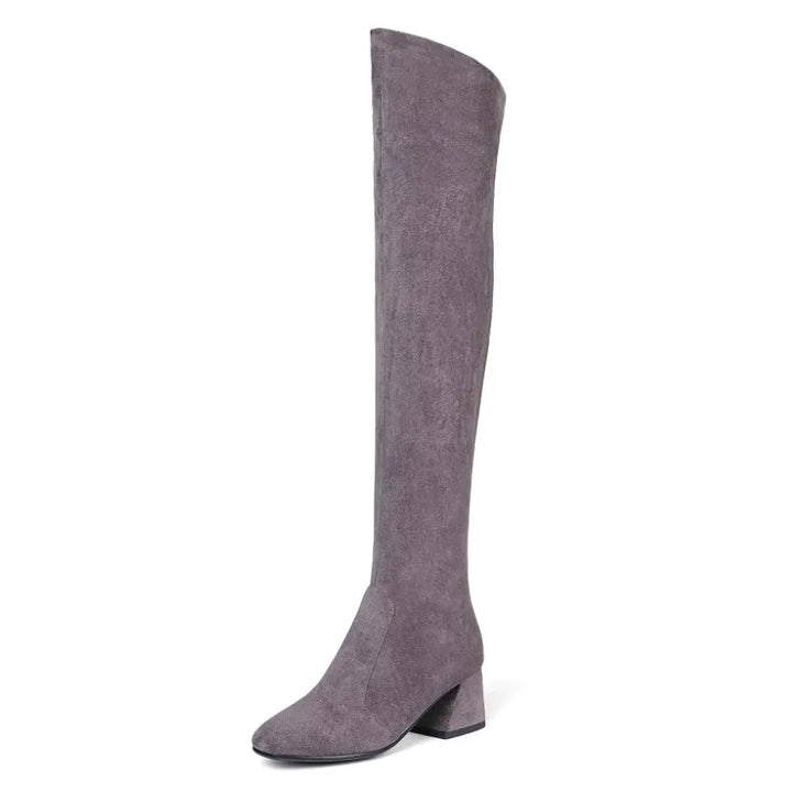 Bota Over The Knee Suede Salto Bloco