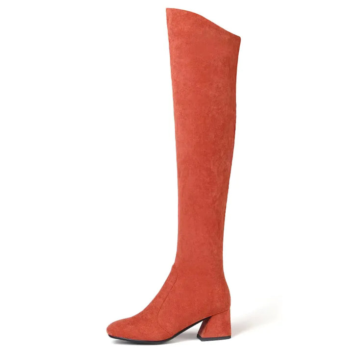 Bota Over The Knee Suede Salto Bloco