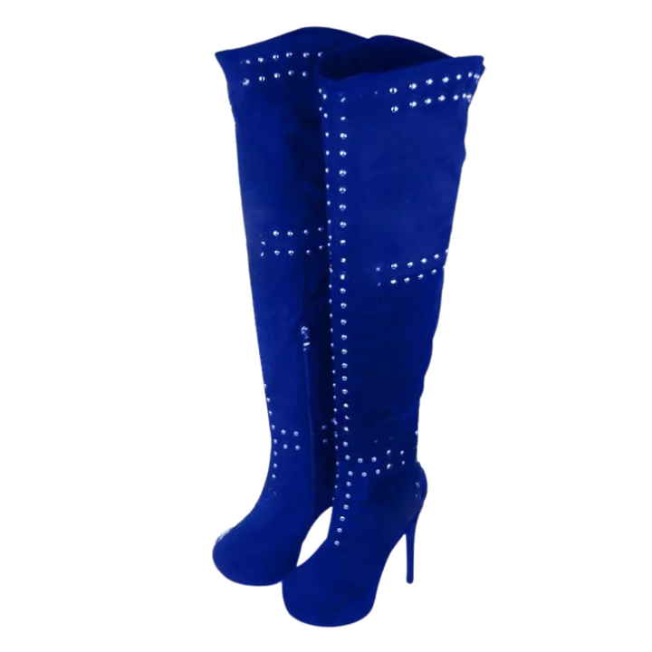 Bota Over The Knee Com Rebites Azul
