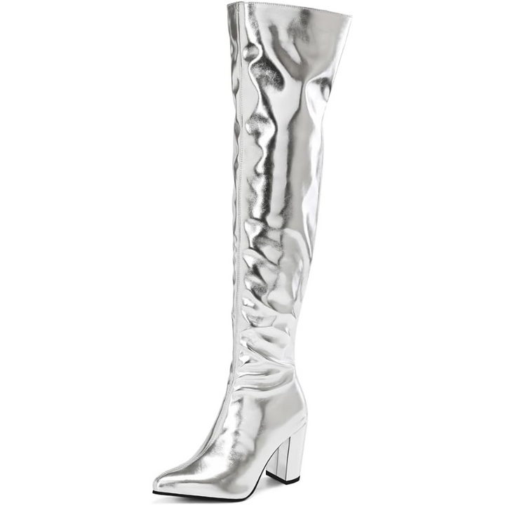 Bota Over The Knee Metalizada Prata