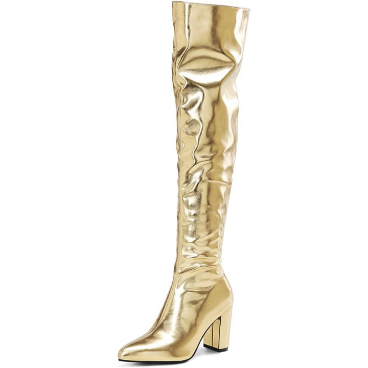 Bota Over The Knee Metalizada Dourada