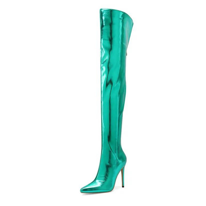 Bota Feminina Over The Knee Couro Metalizado