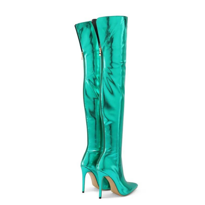 Bota Feminina Over The Knee Couro Metalizado