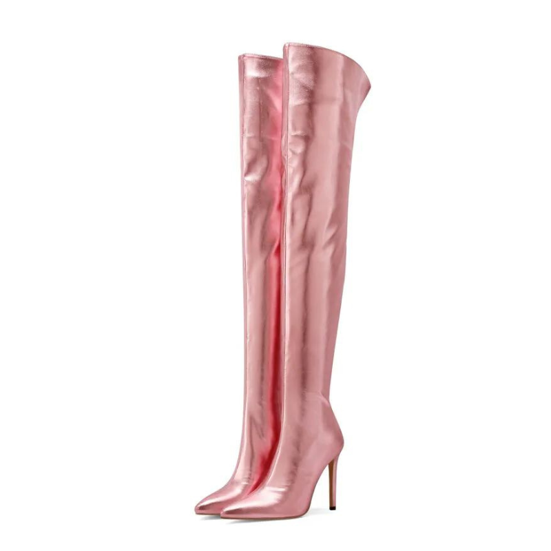 Bota Feminina Over The Knee Couro Metalizado