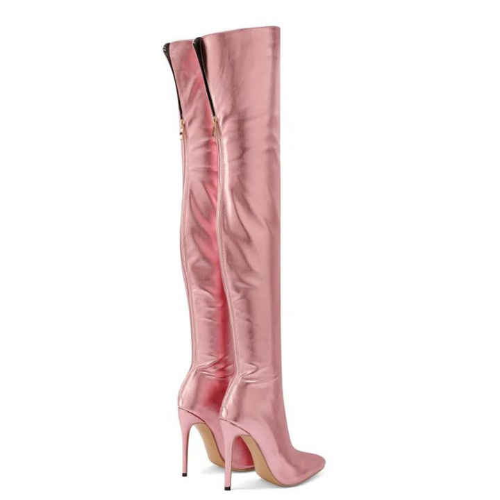 Bota Feminina Over The Knee Couro Metalizado