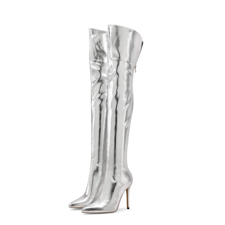 Bota Feminina Over The Knee Couro Metalizado