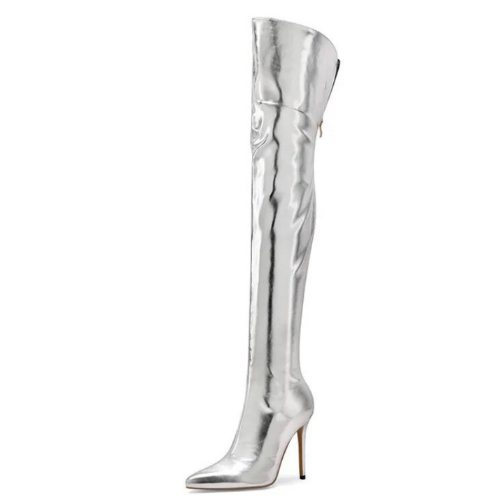 Bota Feminina Over The Knee Couro Metalizado