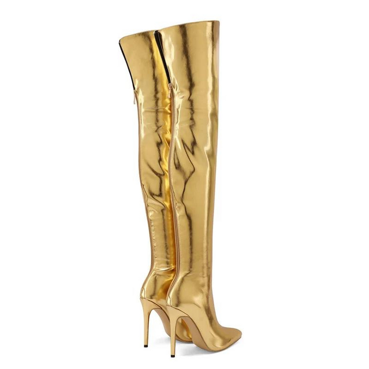 Bota Feminina Over The Knee Couro Metalizado
