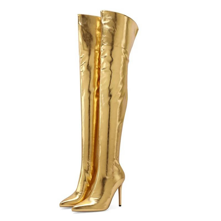 Bota Feminina Over The Knee Couro Metalizado