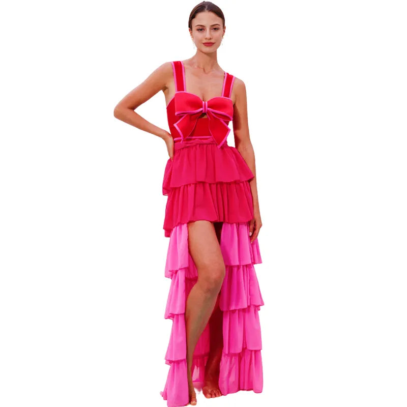 Maiô Vermelho Com Laço Pink Contrastante
