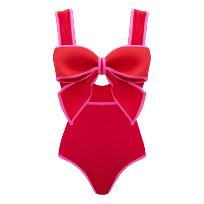 Maiô Vermelho Com Laço Pink Contrastante