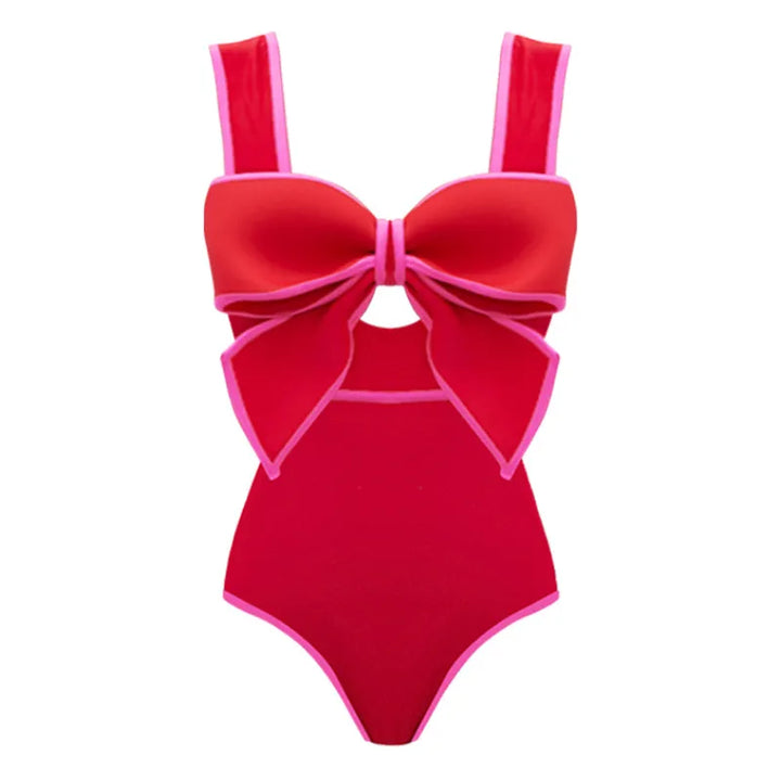 Maiô Vermelho Com Laço Pink Contrastante