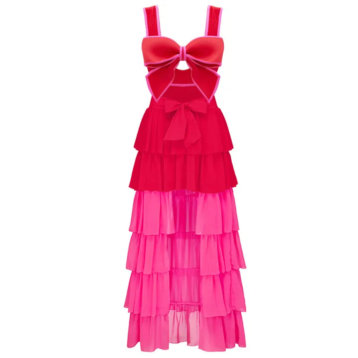 Maiô Vermelho Com Laço Pink Contrastante