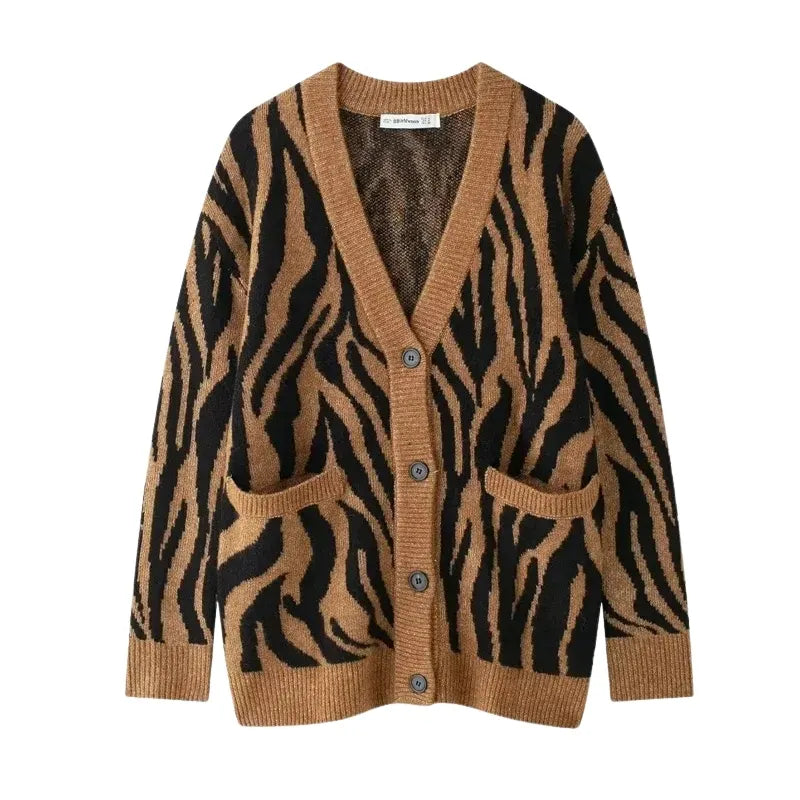 Cardigan Tricot Animal Print Casual