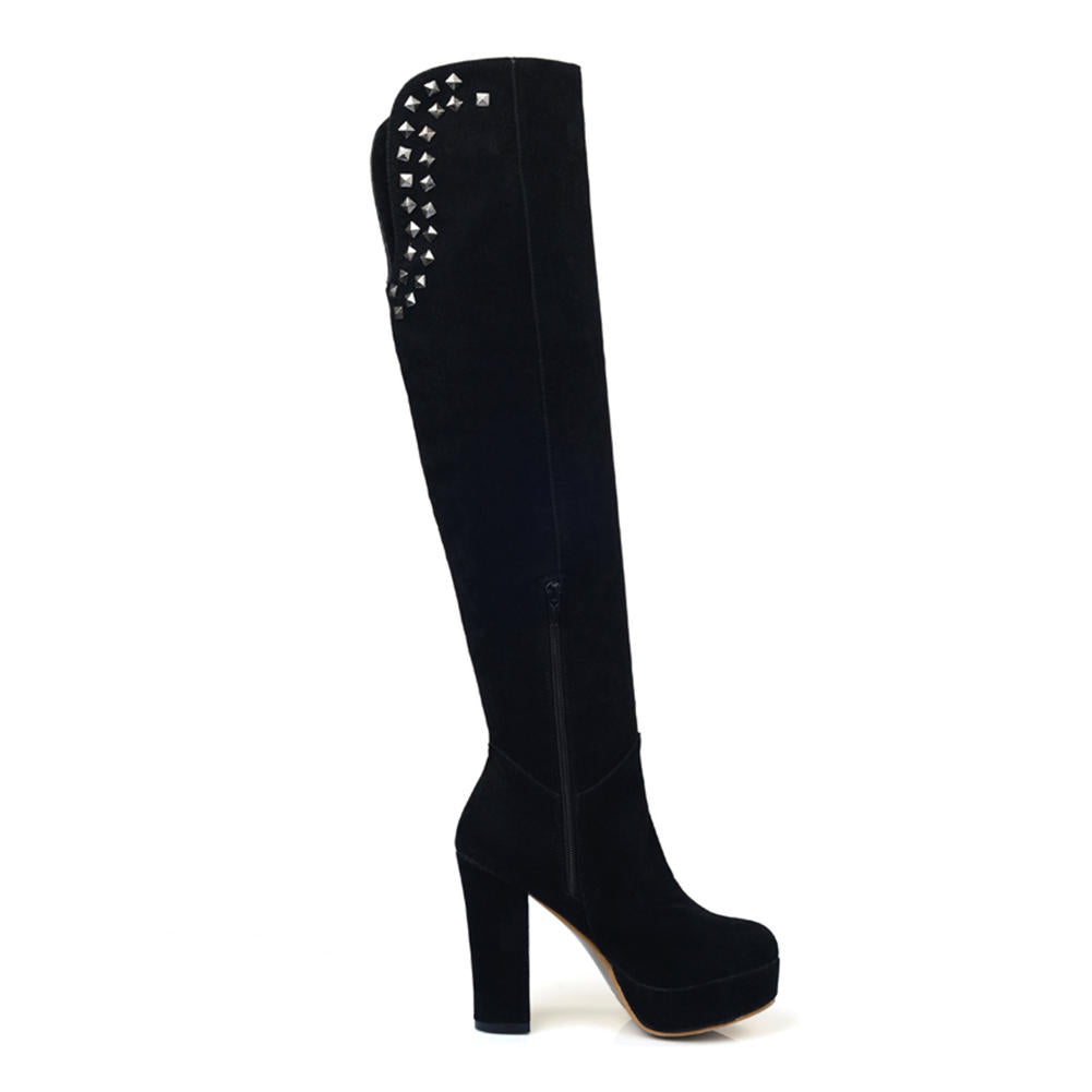 Bota Over The Knee Salto Grosso Rebites