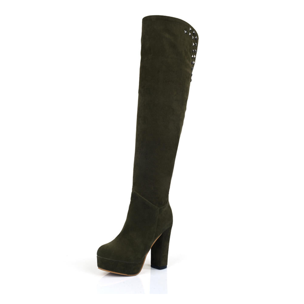 Bota Over The Knee Salto Grosso Rebites