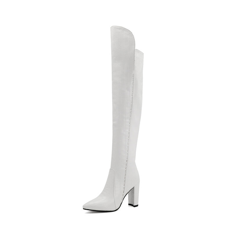 Bota Over The Knee Croco Com Costura Lateral