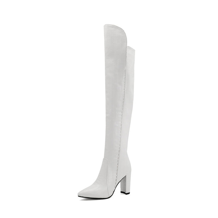 Bota Over The Knee Croco Com Costura Lateral