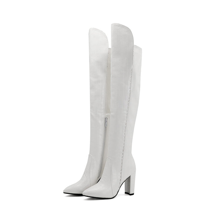 Bota Over The Knee Croco Com Costura Lateral