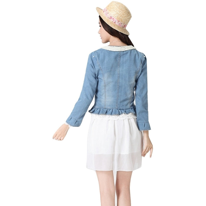Jaqueta Jeans Babado Pérolas