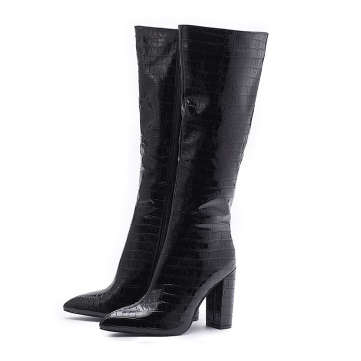 Bota Cano Longo Croco Salto Bloco