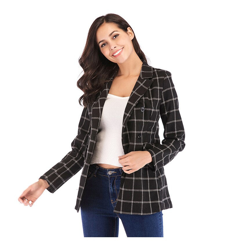 Blazer Xadrez Abotoamento Preto