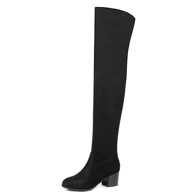 Bota Over The Knee Salto Baixo Suede