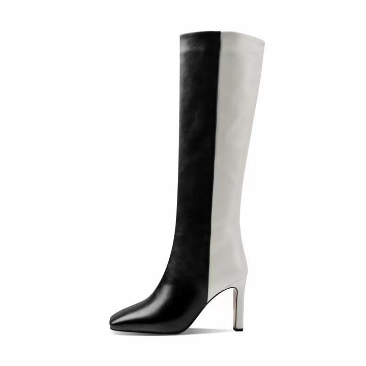Bota Cano Alto Couro Preto e Branco