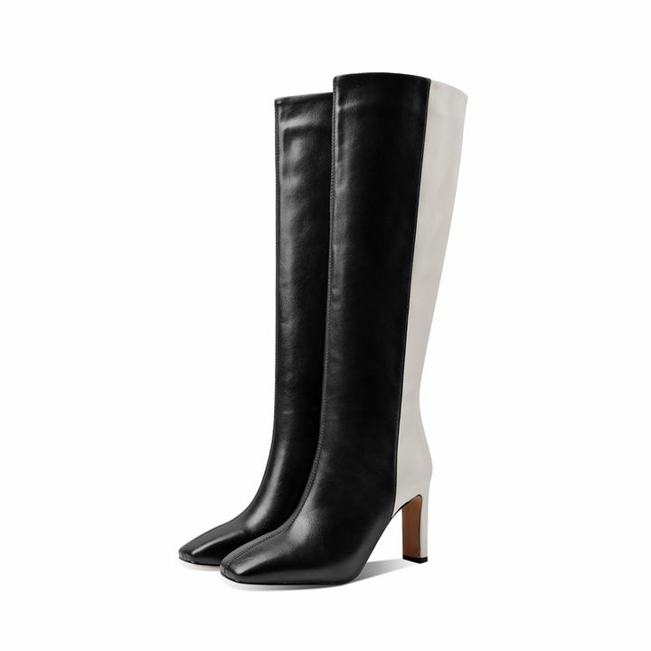 Bota Cano Alto Couro Preto e Branco