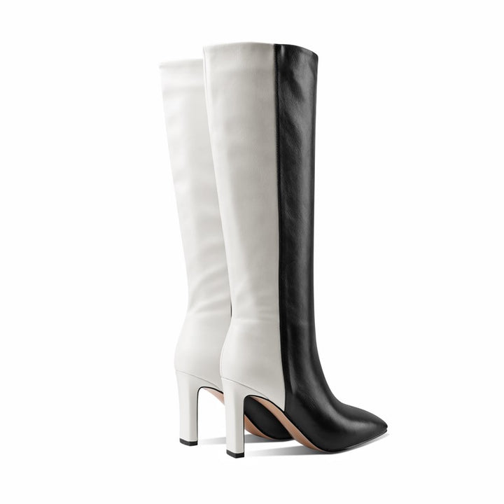 Bota Cano Alto Couro Preto e Branco