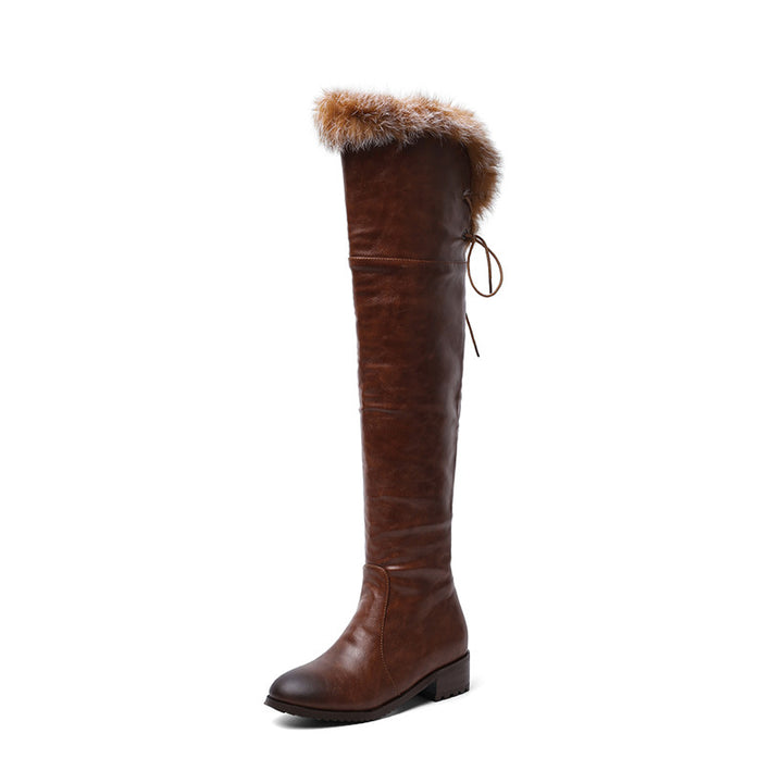 Bota Over The Knee Salto Baixo Pelos