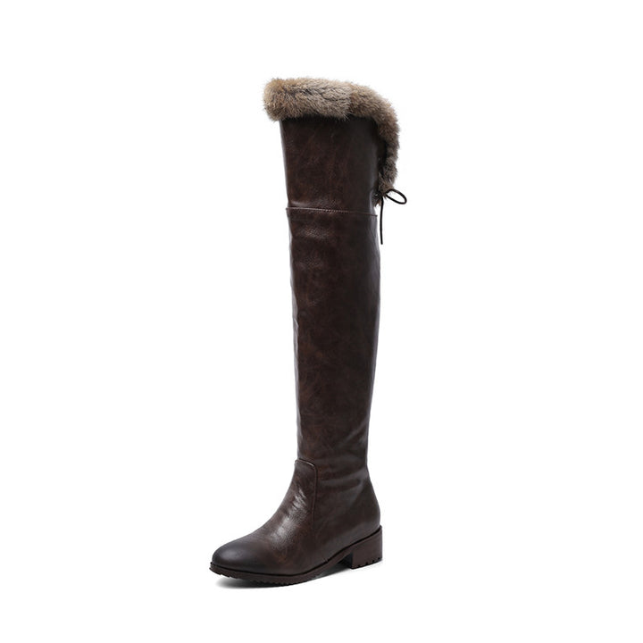 Bota Over The Knee Salto Baixo Pelos
