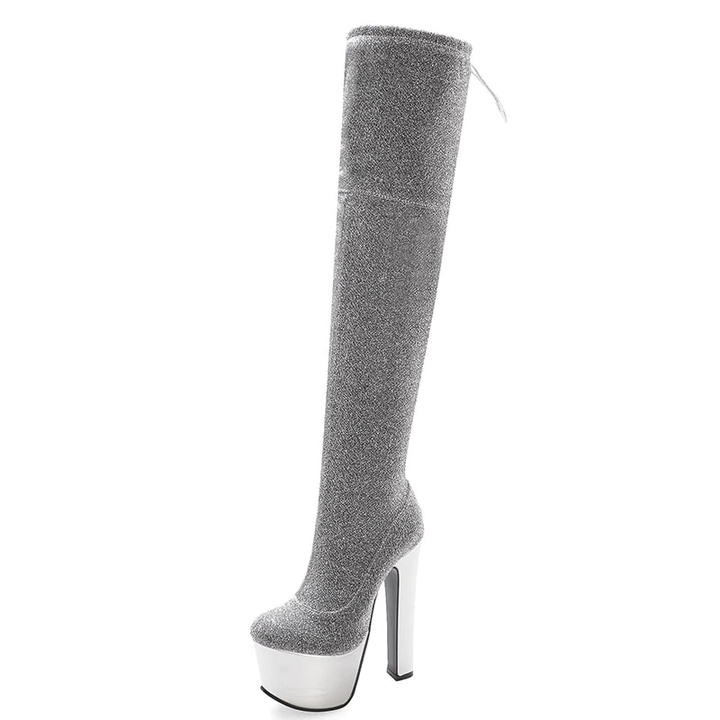 Bota Over The Knee Salto Alto Glitter