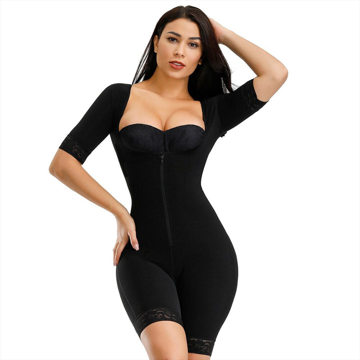 Body Macaquinho Modelador Com Mangas e Fecho Frontal