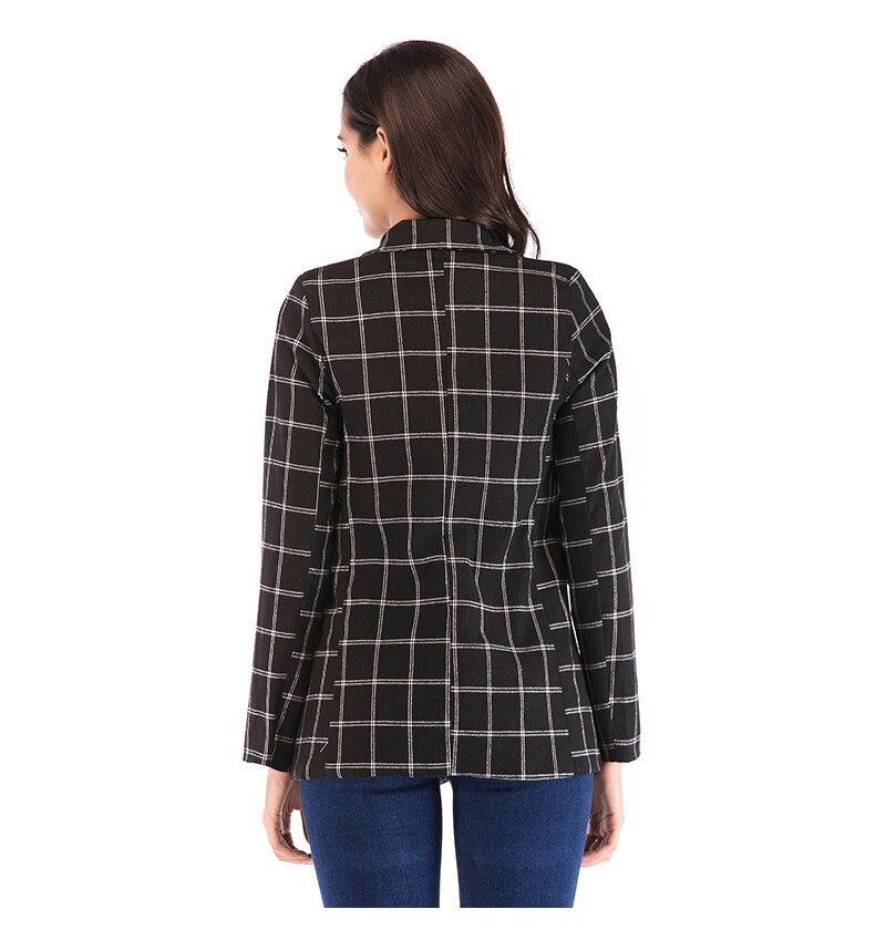 Blazer Xadrez Abotoamento Preto