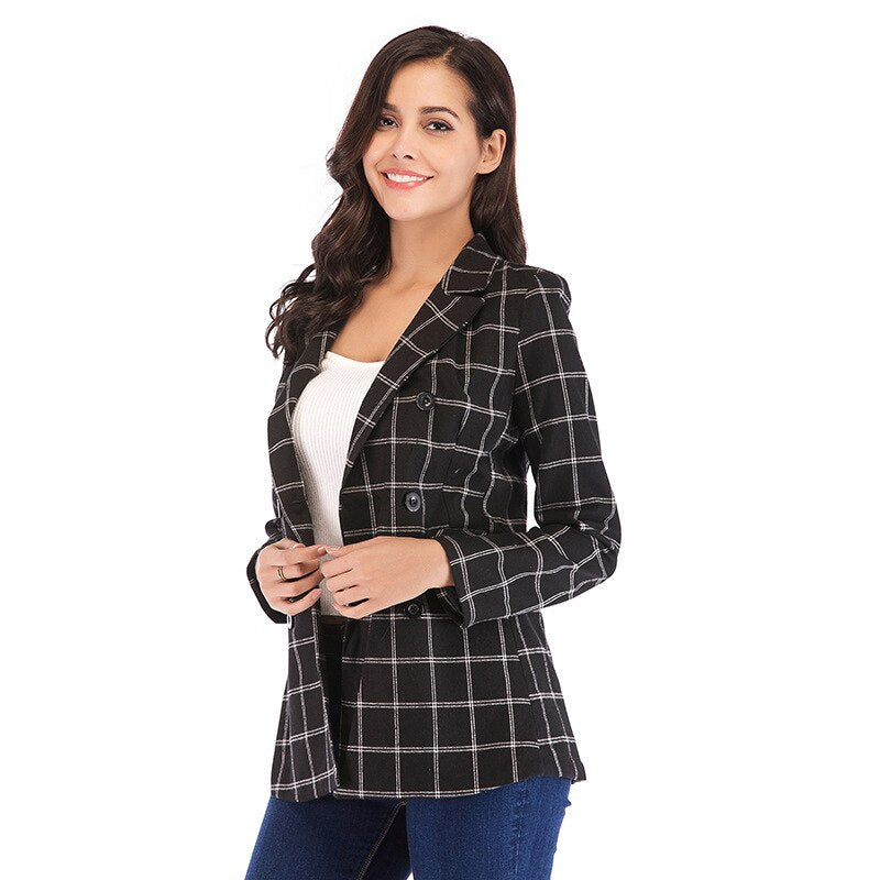 Blazer Xadrez Abotoamento Preto