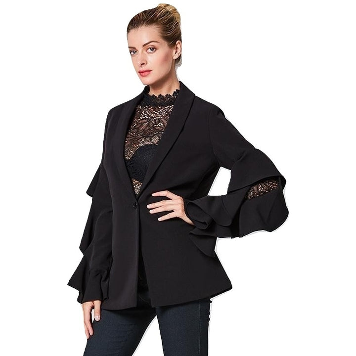 Blazer Feminino Manga Babado Preto