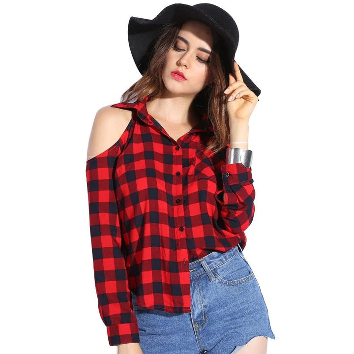 Camisa Open Shoulder Xadrez