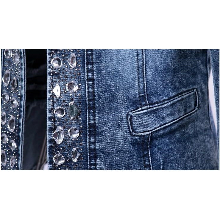 Jaqueta Jeans Feminina Detalhe Cristais