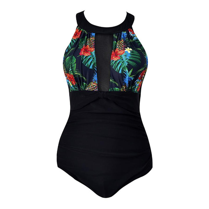Maiô Body Decote Tule Floral Plus Size
