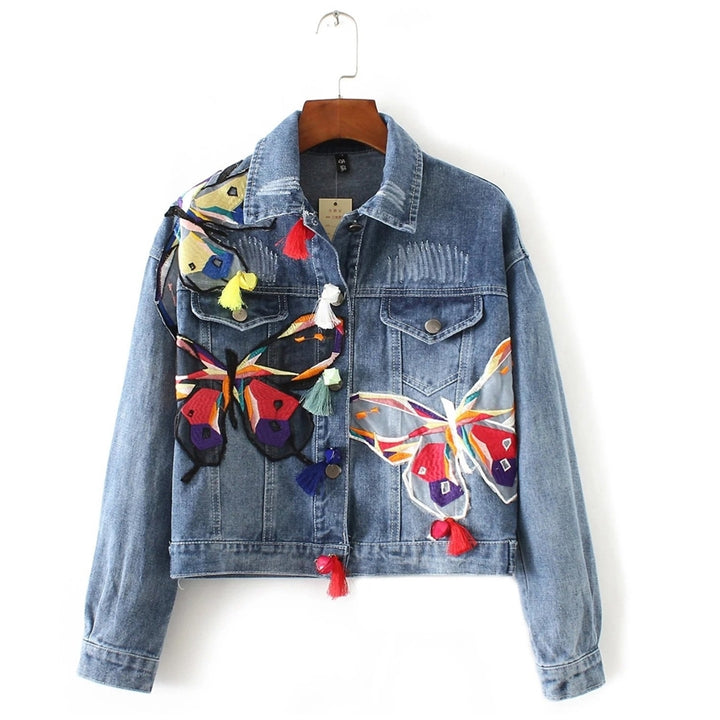 Jaqueta Feminina Jeans Bordada