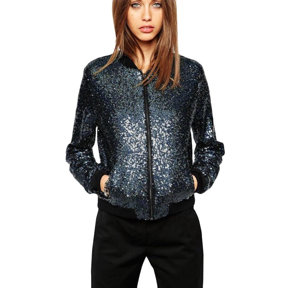 Jaqueta Bomber Paetês Azul