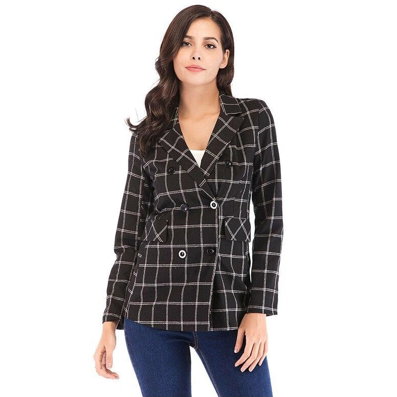 Blazer Xadrez Abotoamento Preto