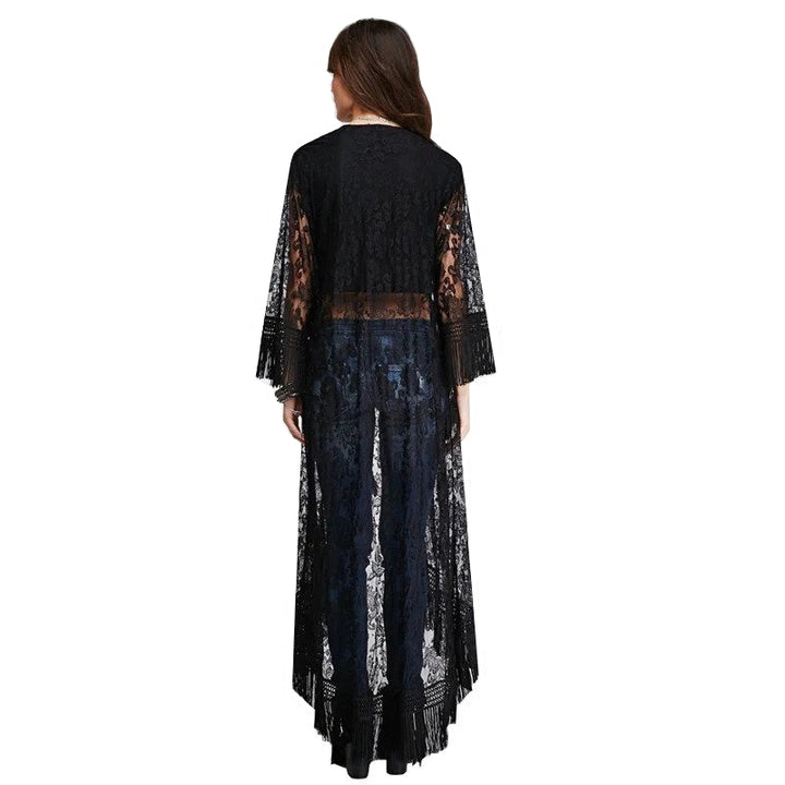 Cardigan Alongado Renda Com Franjas