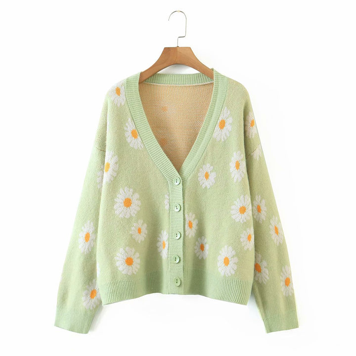Casaco Tricot Jacquard Margaridas