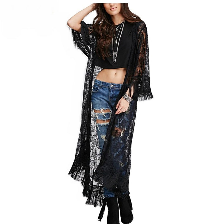 Cardigan Alongado Renda Com Franjas